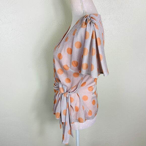 Anthropologie Eva Franco Sweetwater Wrap Top Size S Metallic Silver Polka Dot - Picture 5 of 14